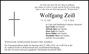 Anzeige von Wolfgang Zeiß von MGO