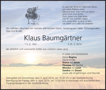 Anzeige von Klaus Baumgärtner von MGO