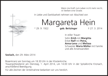 Anzeige von Margareta Hein von MGO