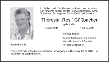 Anzeige von Theresia Güßbacher von MGO