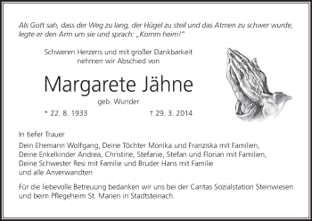 Anzeige von Margarete Jähne von MGO