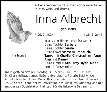 Anzeige von Irma Albrecht von MGO