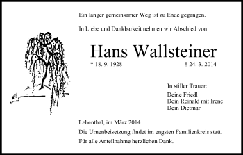 Anzeige von Hans Wallsteiner von MGO