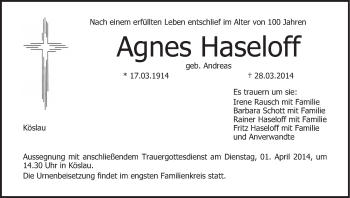 Anzeige von Agnes Haseloff von MGO