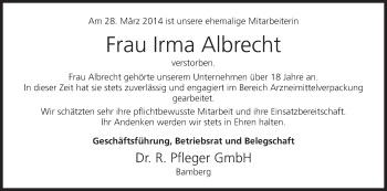 Anzeige von Irma Albrecht von MGO