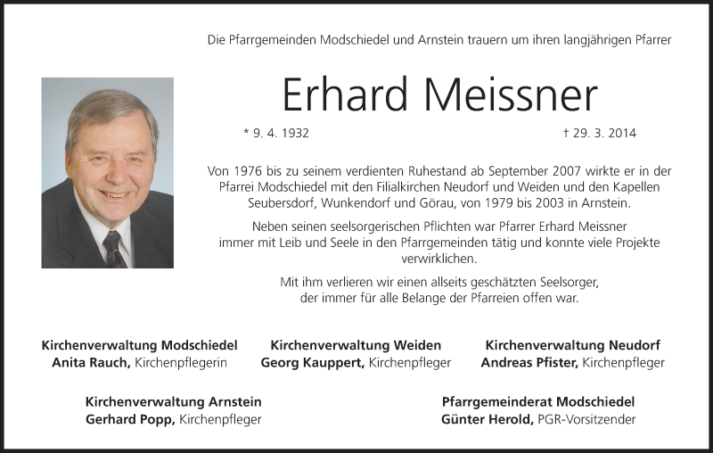  Traueranzeige für Erhard Meissner vom 01.04.2014 aus MGO