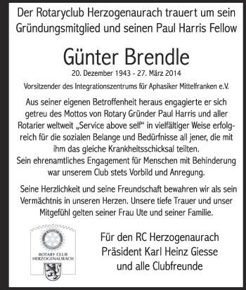 Anzeige von Günter Brendle von MGO
