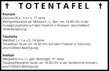 Anzeige von Totentafel vom 01.04,2014 von MGO