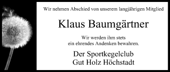Anzeige von Klaus Baumgärtner von MGO