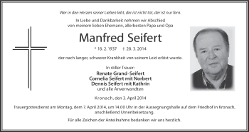Anzeige von Manfred Seifert von MGO