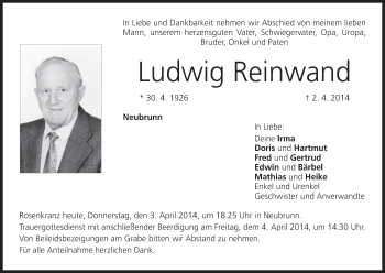 Anzeige von Ludwig Reinwand von MGO