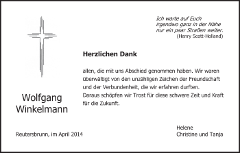 Anzeige von Wolfgang Winkelmann von MGO