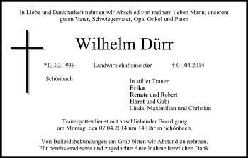 Anzeige von Wilhelm Dürr von MGO