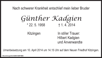 Anzeige von Günther Kadgien von MGO