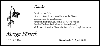 Anzeige von Marga Förtsch von MGO