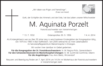 Anzeige von Aquinata Porzelt von MGO