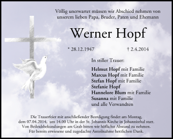 Anzeige von Werner Hopf von MGO