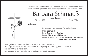 Anzeige von Barbara Schmauß von MGO