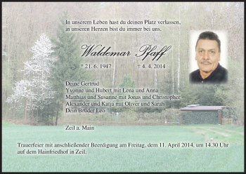 Anzeige von Waldemar Pfaff von MGO