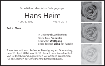 Anzeige von Hans Heim von MGO