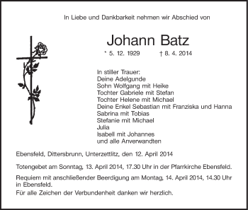 Anzeige von Johann Batz von MGO