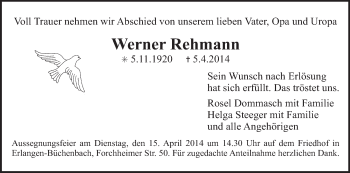 Anzeige von Werner Rehmann von MGO