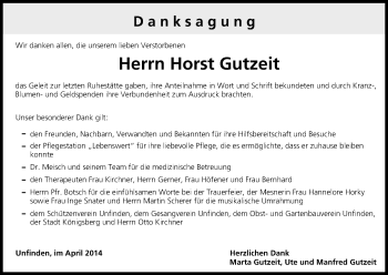Anzeige von Horst Gutzeit von MGO