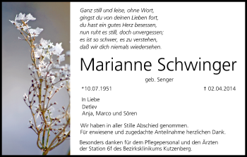 Anzeige von Marianne Schwinger von MGO