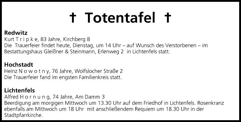  Traueranzeige für Totentafel vom 15.04.2014 vom 15.04.2014 aus MGO