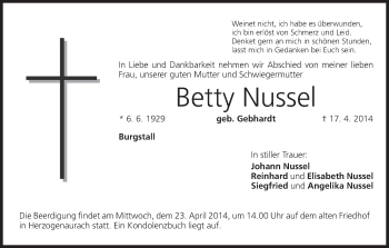 Anzeige von Betty Nussel von MGO