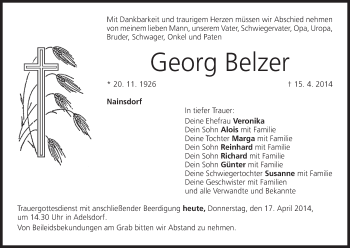 Anzeige von Georg Belzer von MGO