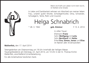 Anzeige von Helga Schnabrich von MGO