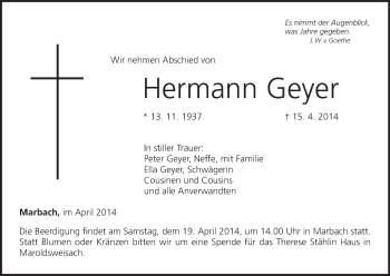 Anzeige von Hermann Geyer von MGO
