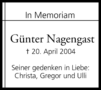 Anzeige von Günter Nagengast von MGO