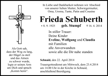 Anzeige von Frieda Schuberth von MGO