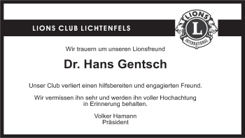 Anzeige von Hans Gentsch von MGO