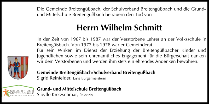  Traueranzeige für Wilhelm Schmitt vom 23.04.2014 aus MGO
