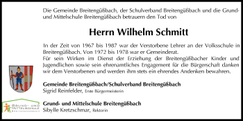 Anzeige von Wilhelm Schmitt von MGO