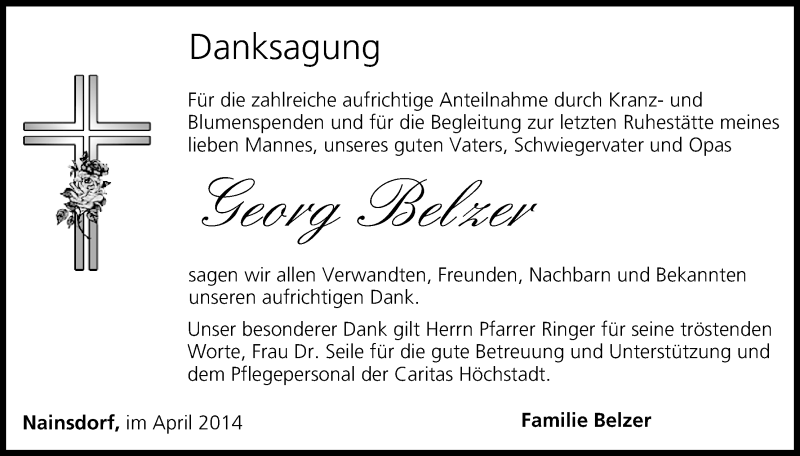  Traueranzeige für Georg Belzer vom 26.04.2014 aus MGO