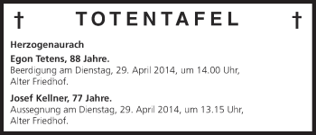 Anzeige von Totentafel 25.04.2014 von MGO