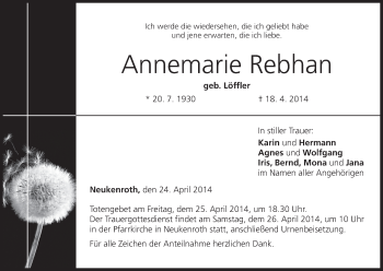 Anzeige von Annemarie Rebhan von MGO