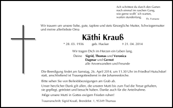 Anzeige von Käthi Krauß von MGO