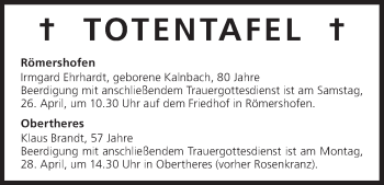 Anzeige von Totentafel vom 26,04,2014 von MGO