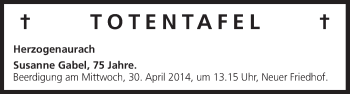 Anzeige von Totentafel, vom 29.04.2014 von MGO