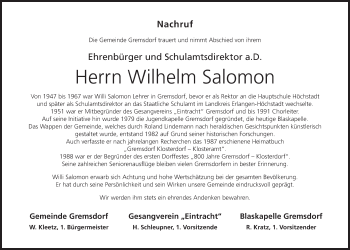 Anzeige von Wilhelm Salomon von MGO