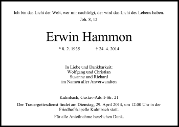 Anzeige von Erwin Hammon von MGO