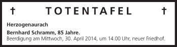 Anzeige von Totentafel vom 28.04.2014 von MGO
