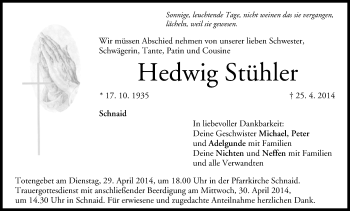 Anzeige von Hedwig Stühler von MGO