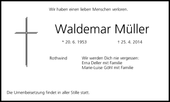 Anzeige von Waldemar Müller von MGO