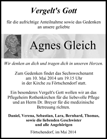 Anzeige von Agnes Gleich von Mediengruppe Oberfranken